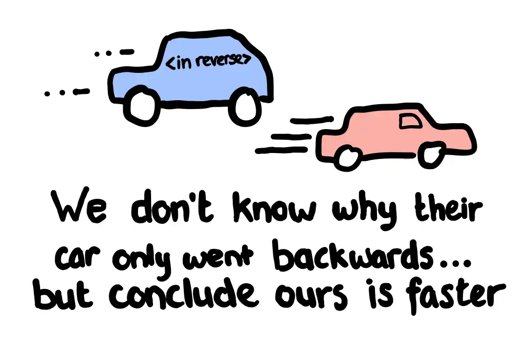 Comparing the speed of two cars with one in reverse: wrong configurations may lead to wrong conclusions.